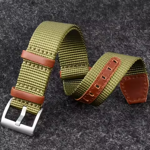 Green Black Grey 20mm 22mm Nylon Leather Strap for Women Men Sport Watchband Soft Bracelet for Hamil