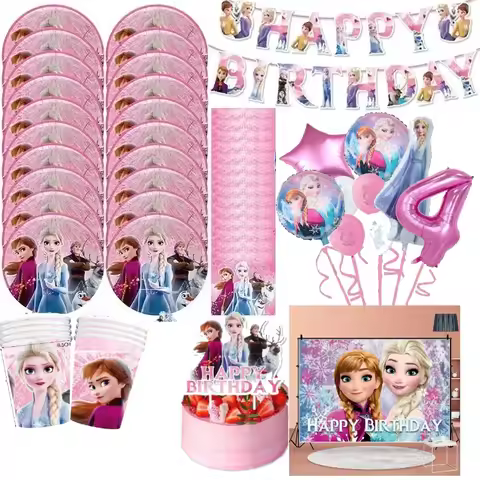 Pink Frozen Queen Anna Elsa Princess Girl Birthday Party Decoration Balloon Tablecloth Plates Cups B