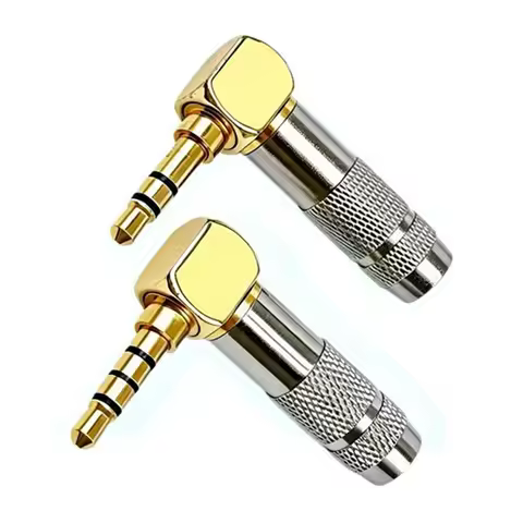 2PCS 3.5mm 3/4 Pole 90° Right Angle Stereo Gold Plated Solder L Type Headphone Audio Jack Wire Conne