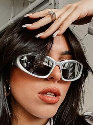 1入流行時尚科技朋克風格女士太陽眼鏡-歐美復古太陽眼鏡，幾何圖案和紫外線防護街頭風
