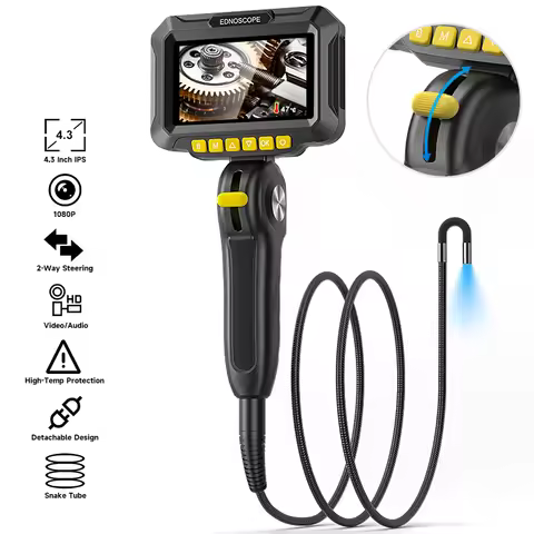 2-way Articulating Borescope 1080P 6.2/8.5MM Camera 4.3'' IPS Screen Spilt Design Steering Endoscope