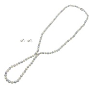 近全新 Akoya 珍珠項鍊耳環組（6.5mm/7.5mmNATURAL顏色） ，鑲嵌鑽石。 Akoya 珍珠/K14WG白K金/銀。 0040 [二手] 女士。