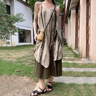 Yoohui QZ267 Tanktop Dress Panjang Bali Daster Retro Style Tie Dye Low Collar Suspender Dress Elegan