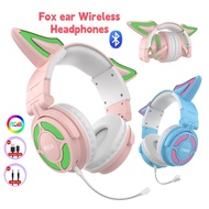 หูฟังสุนัขจิ้งจอกน่ารักแบบไร้สาย RGB หูฟัง Headset Gaming Bluetooth สีชมพูพร้อมไมโครโฟนสำหรับโทรศัพท์