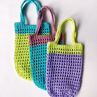 雙色版 網狀編織 環保杯袋 飲料提袋 水壺提袋 棉繩手工編織