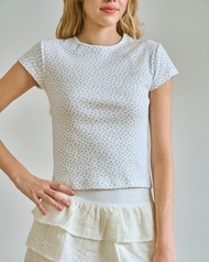 - Balletbové - JASMIN Flora Baby Tee 100% Combed Cotton เสื้อคอกลมเข้ารูปฉลุลายดอกไม้จิ๋ว