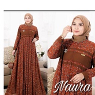 Gamis Wanita Muslim Motif Bunga Bunga Viral Kekinian Naura Dress Bahan