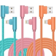 Lightning Charger, 3 Pack 10FT 90 Degree Charging Cable MFi Certified USB Lightning Cable Nylon Brai