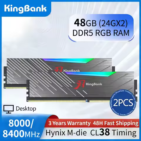 Original KingBank Ram DDR5 RGB 24GBX2 8000/8400MHz Hynix M-die CL38 Desktop Gaming Memory with Black