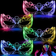 4 Pcs LED Masquerade Mask Light up Luminous Visor Glasses 7 Colors 3 Modes Glow in the Dark Vintage 