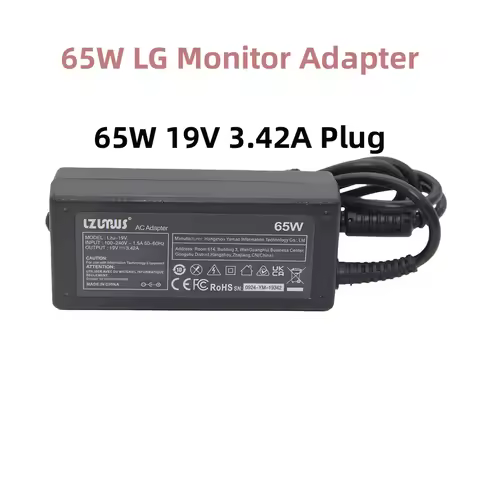 LZUMWS 65W Charger for LG Monitor 19V 3.42A 6.5x4.4mm Adapter for LG 19" 20" 22" 23" 24" 23" 27" 32"