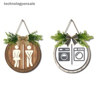 [Tech] Rustic Wreath Wooden Sign Wall Decor Round Board Signs Laundry Door Bathroom Sign Unisex Toil