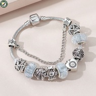Pandora Beaded Crystal Bracelet For Women Vintage Hollow-out Crown Heart-shaped Bangle For Jewelry Gifts