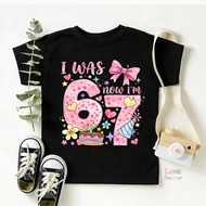 Bow I Was 6 Now I’m 7 Birthday T Shirts 67number Birthday Girl T-Shirt Kids Birthday Party Girl Tees