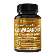 NutraHerbals Organically Ashwagandha with Black Pepper Extract 1200mg (120 Vegetarian Capsules)