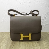 HERMES(愛馬仕) Constance 康康 24 灰色 Epsom皮 金扣