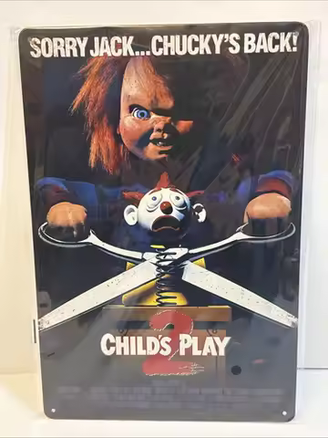 Child’s Play 2 Movie Poster Metal Sign Chuckys Back Horror Movie Room Decor-Aluminum-tin sign