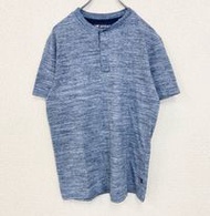 古著 Lee 短袖亨利 T 卹，藍色，normcore，純色，休閒，春夏，半扣，M 碼