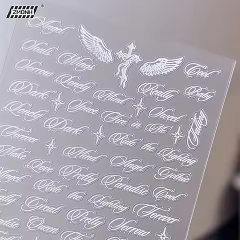 [H]Black White Letter Words Nail Stickers Angel Wings Letter Mixed Designs Holographic Y2K Nail DIY 