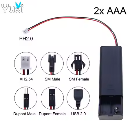YuXi AAA Battery Case Box 2 Slots Battery Holder With Switch With Terminal Wire USB 2.0 PH2.0 XH2.54