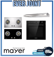 Mayer MMSS882HI / MMGH882HI [86cm] 2 Burner Stainless Steel / Glass Black Gas Hob + Mayer MMSL901SM [90cm] Slimline Hood + Mayer MMDO8R [60cm] Built-in Oven with Smoke Ventilation System Bundle Deal!!