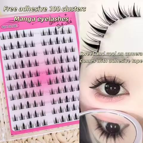 1 Box of 100 Clusters of Self-Adhesive False Eyelashes, Korean Style Exquisite Black Anime Eyelashes
