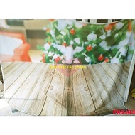 3D Christmas fabric backdrop with wooden table top pattern, Bokeh Pine Tree FO3403 <Free hook + hang
