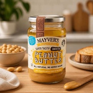 MAYVERS 100% Natural No Added Oil & Sugar Gluten Free Smooth HI-OLEIC Peanut Butter {VEGAN} 375gm -
