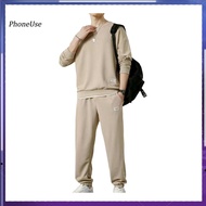 PhoneUse Vacation Athleisure Outfit Men's Sportswear Set Long Sleeve Pullover Sweatpants Suit with D