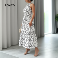Lovito Gaun Boho Berlapis Bertingkat Musim Semi/Musim Panas untuk Wanita LBL30293