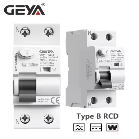 GEYA GYL9 TYPE B RCD RCCB Din Rail Earth Leakage Current breaker DC 2Pole 40A 63A 30mA 100mA 300mA 6