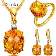 ♥Original Hot Sale Citrine Set Topaz Pendant Silver Earrings Four-Claw Ring Female Luxury Yellow Diamond silver 925 original ring for women rings men korean jewelry cincin lelaki cincin perempuan couple cincin emas korea 戒指