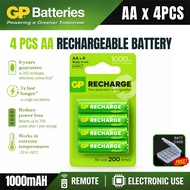 ORIGINAL GP Recharge 4PCS 1000mAh AA Rechargeable Battery (4 batteries pack, Precharged)