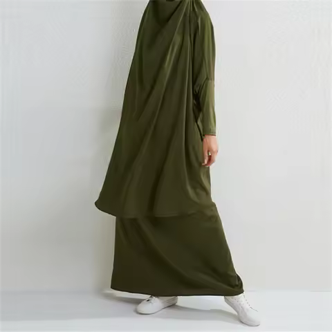 Women Hooded Abaya 2 Piece Ramadan Eid Muslim Prayer Garment Solid Long Khimar and Skirt Set Islam C