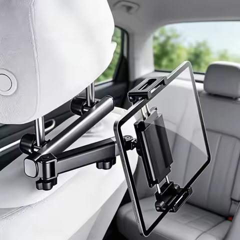 Telescopic Folding Car Headrest Tablet Holder, 360 Rotation Back Seat Phone Tablet Stand for iPad Ai
