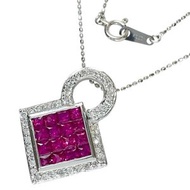 Mystery Setting Ruby 1.30ct, Diamond 0.18ct Necklace, 18K White Gold, 4.9g, 40cm, Women's