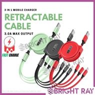 3in1 Retractable Fast Charge Data Cable 3.0A Compatible For All SmartPhone Kabel Pengecasan Quick Ch