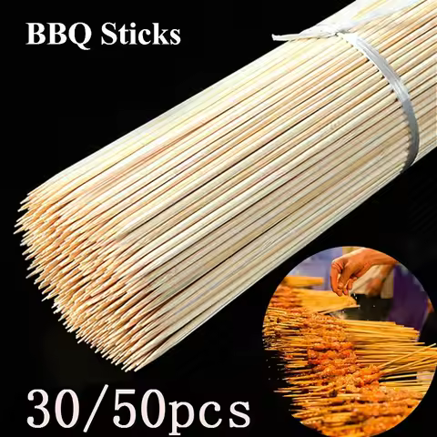 30/50PCS Disposable Wooden Grill Grilling Bbq Tools Outdoor Cooking BBQ Sticks Bamboo Skewers Barbec