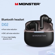 Monster D02 Wireless Bluetooth Earphone Super Battery Life AI Noise Reduction HIFI Sound Quality Pan