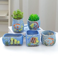 Spot Marine Series Succulent Flower Pot Succulent Bonsai Simple Ceramic Small Flower Pot Blue Small Size Succulent Pot Free Shipping