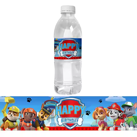 6pcs Paw Patrol Water Bottle Labels Stickers Dogs Wine Champagne Candy Wrap Kids Birthday Party Deco