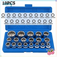 CHERRY 19 Pcs 12 Point Socket Set, Cr-V 1/2" Drive Spline Socket Set, High Quality 6-Angle 8-32mm wi