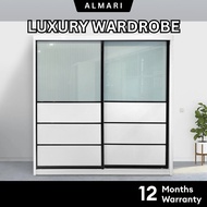 ✅ Free Install ✅ Premium Wardrobe Almari Besar 8x8, 6x8 White Almari Sliding Door Almari Baju Bedroo