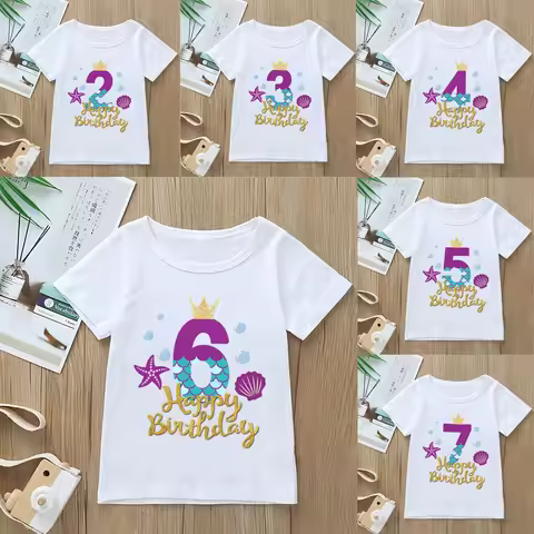 Cute Mermaid Graphic Print T-shirt Age 1-9 Birthday Girl Princess Tshirt Children'S Clothing Harajuk