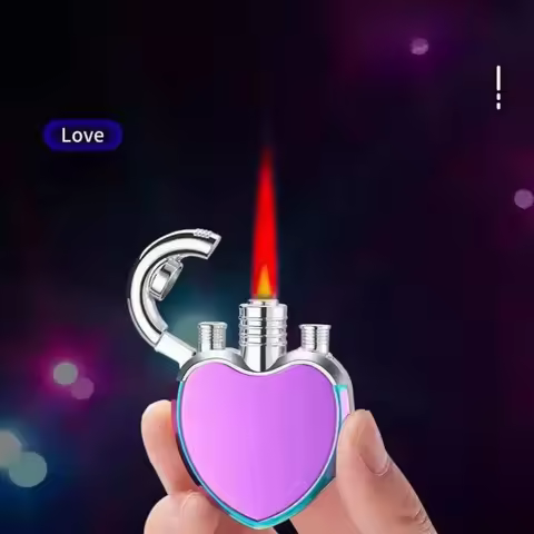Unusual Heart Shaped Jet Lighter Butane Turbo Torch Lighter Red Flame 1300 C Windproof Inflatable Ga