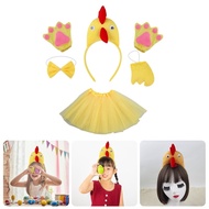 SC Chicken Headbands Tail Skirt Rooster Hair Hoop Chicken Cosplays Set Animal Hair Hoop Set for East