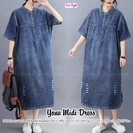 Yona Midi Dress Snow Jeans - Terusan Jeans Wanita - Midi Dress Jumbo