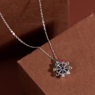 Vachana - Spinning 9 Lucky Gemstones Dharma Wheel Pendant Necklace