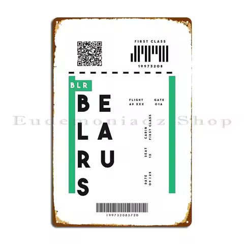Belarus Flight Ticket Sticker Eastern European Travel Souvenir Metal Sign Plaques Designs Club Wall 