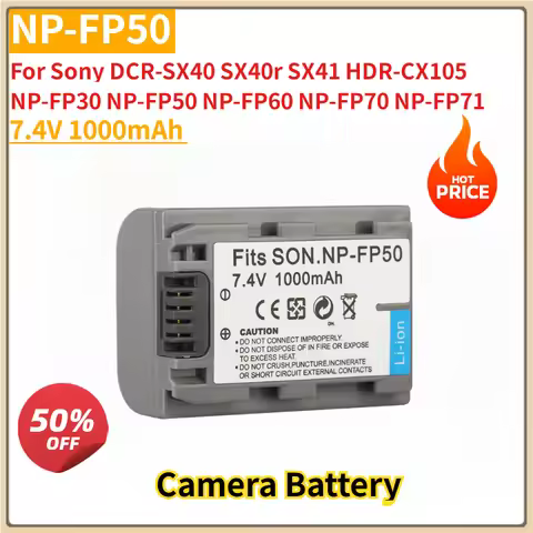New Replacement Camera Battery NP-FP50 7.4V 1000mAh for Sony DCR-SX40 SX40r SX41 HDR-CX105 NP-FP30 N